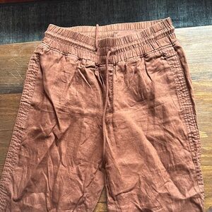 Quince linen elastic -Waist Pants in Brown